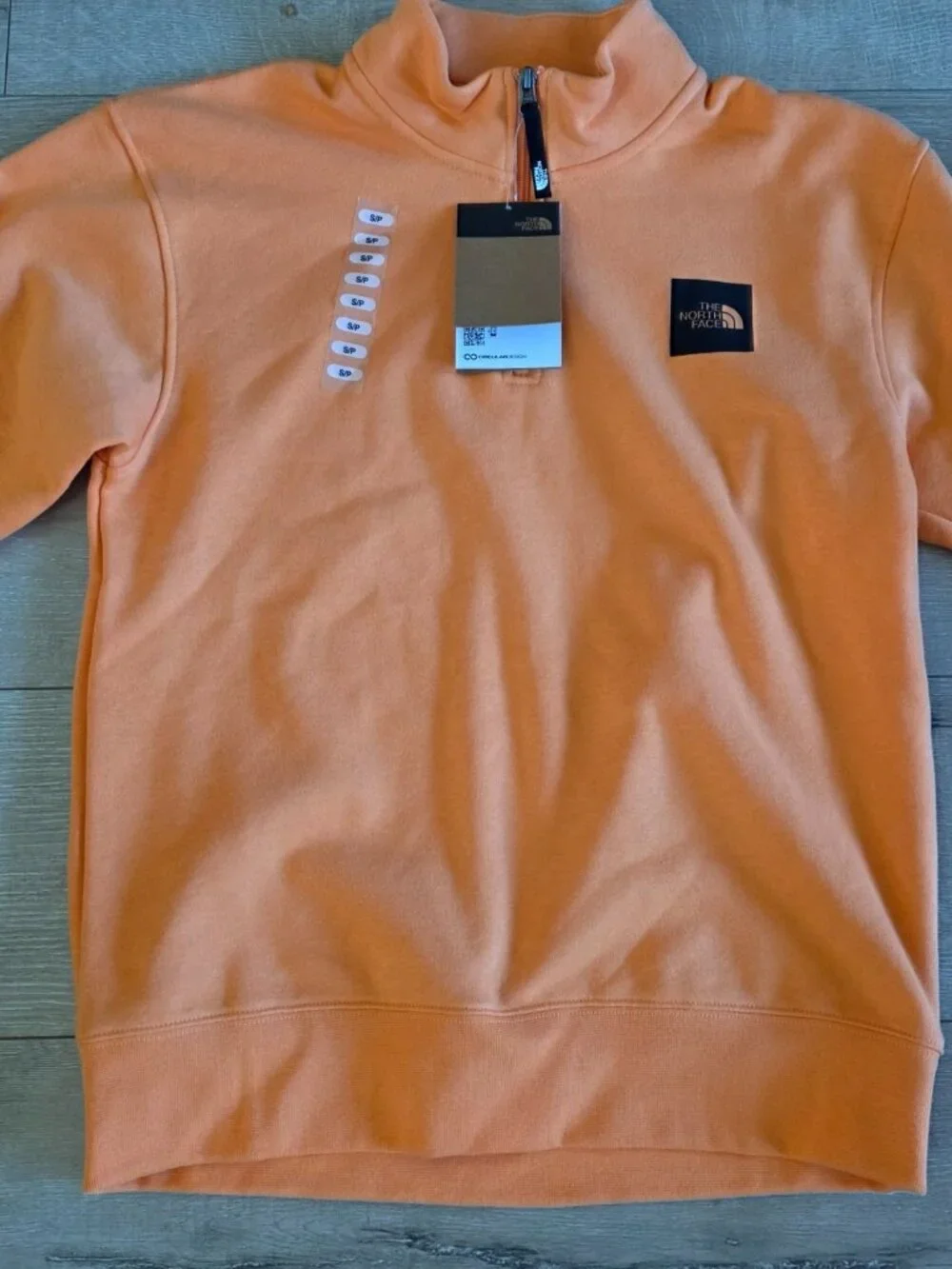 The North Face Fleece Sweatshirt Mens Small Orange Lined Box Half Dome 1/4 Zip